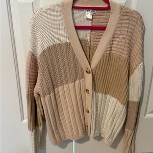 Venus Colorblock Cardigan in Cream and Tan